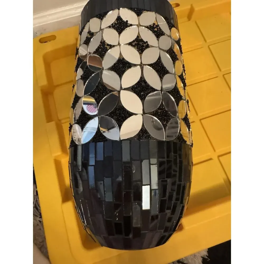 Modern Mosaic Glass Vase Black Decorative Elegant Mirror